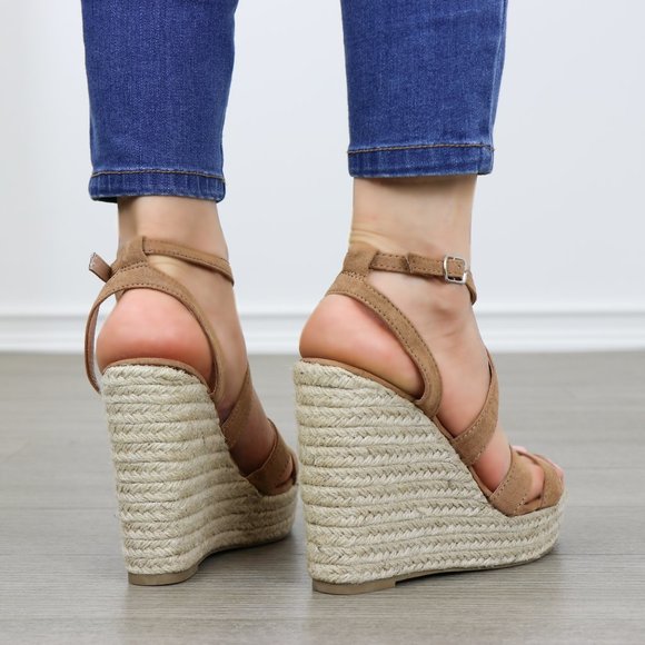 Espadrilles Tan Open Toe Wedge Sandal-4.5" heel - - Picture 6 of 8